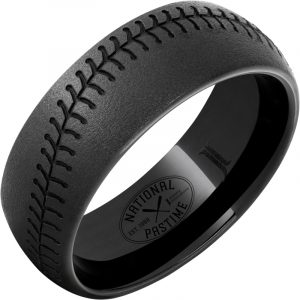 National Pastime Collection™ Black Diamond Ceramic™ Domed Baseball Stitch Ring with Stone Finish